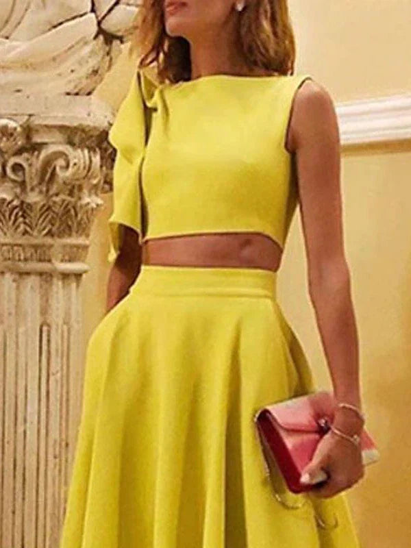 Yellow Ruffle Maxi Dress Set - Women's Spring Summer Party Dress