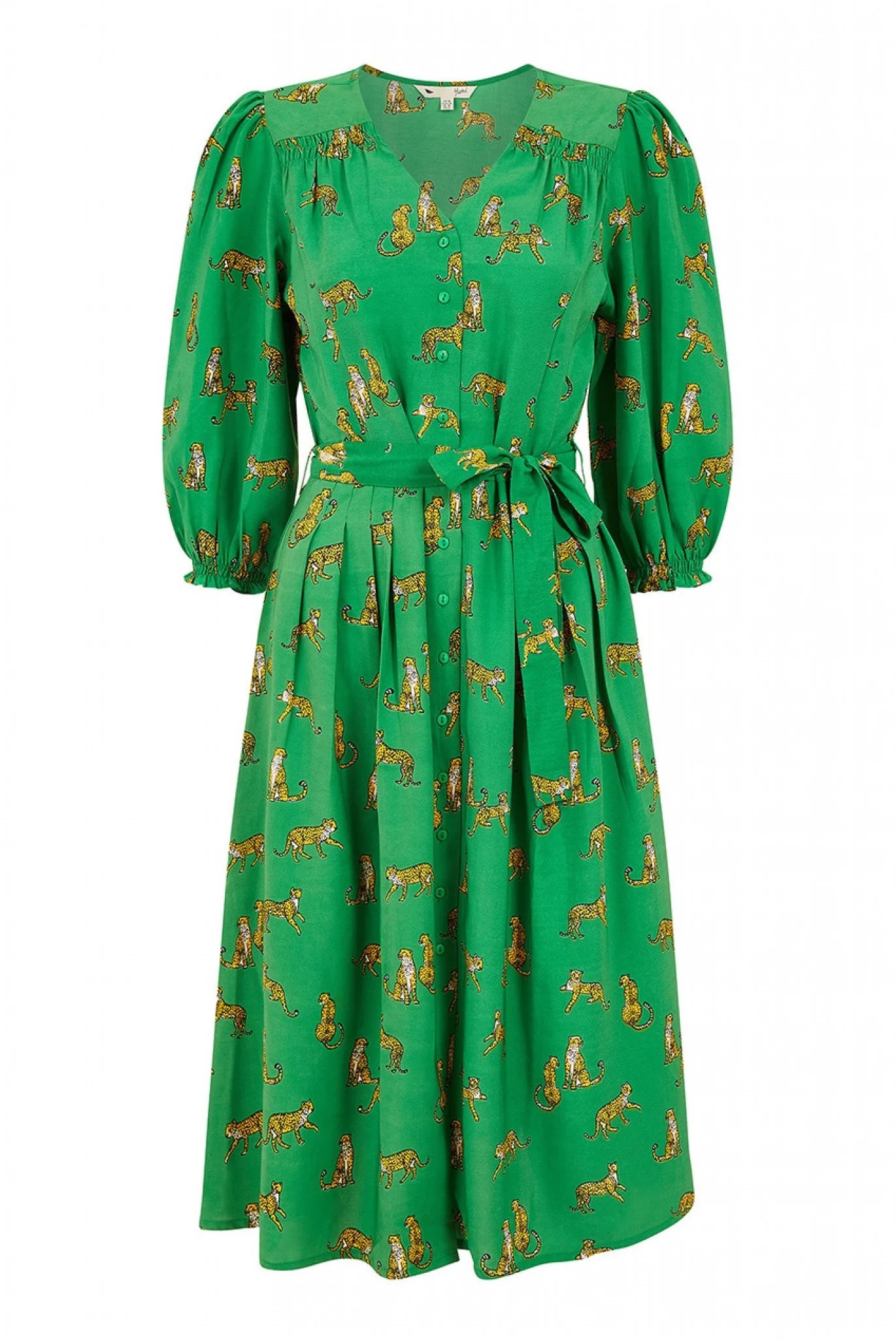 Yumi Green Cheetah Print Midi Shirt Dress - Shop Now