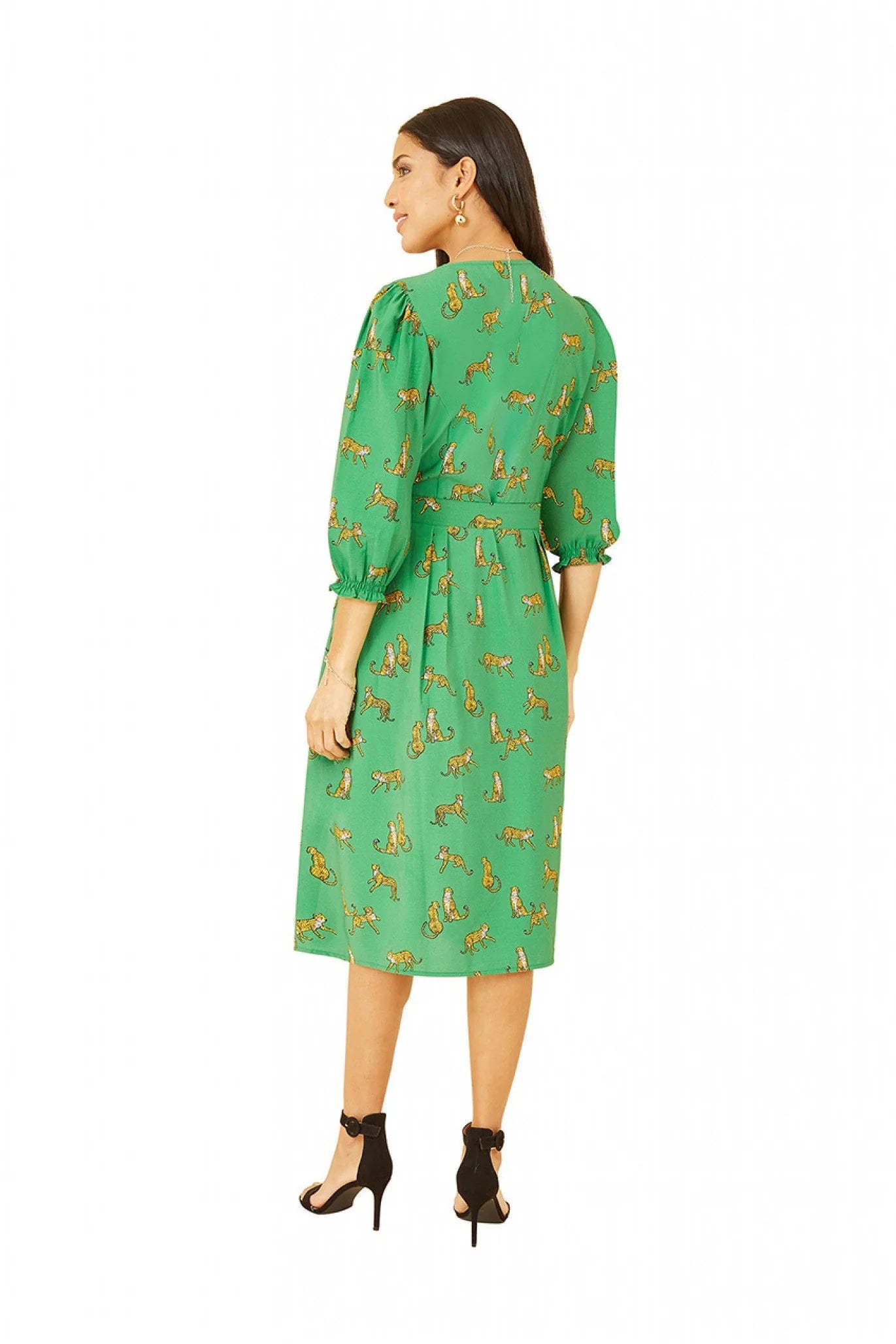 Yumi Green Cheetah Print Midi Shirt Dress - Shop Now