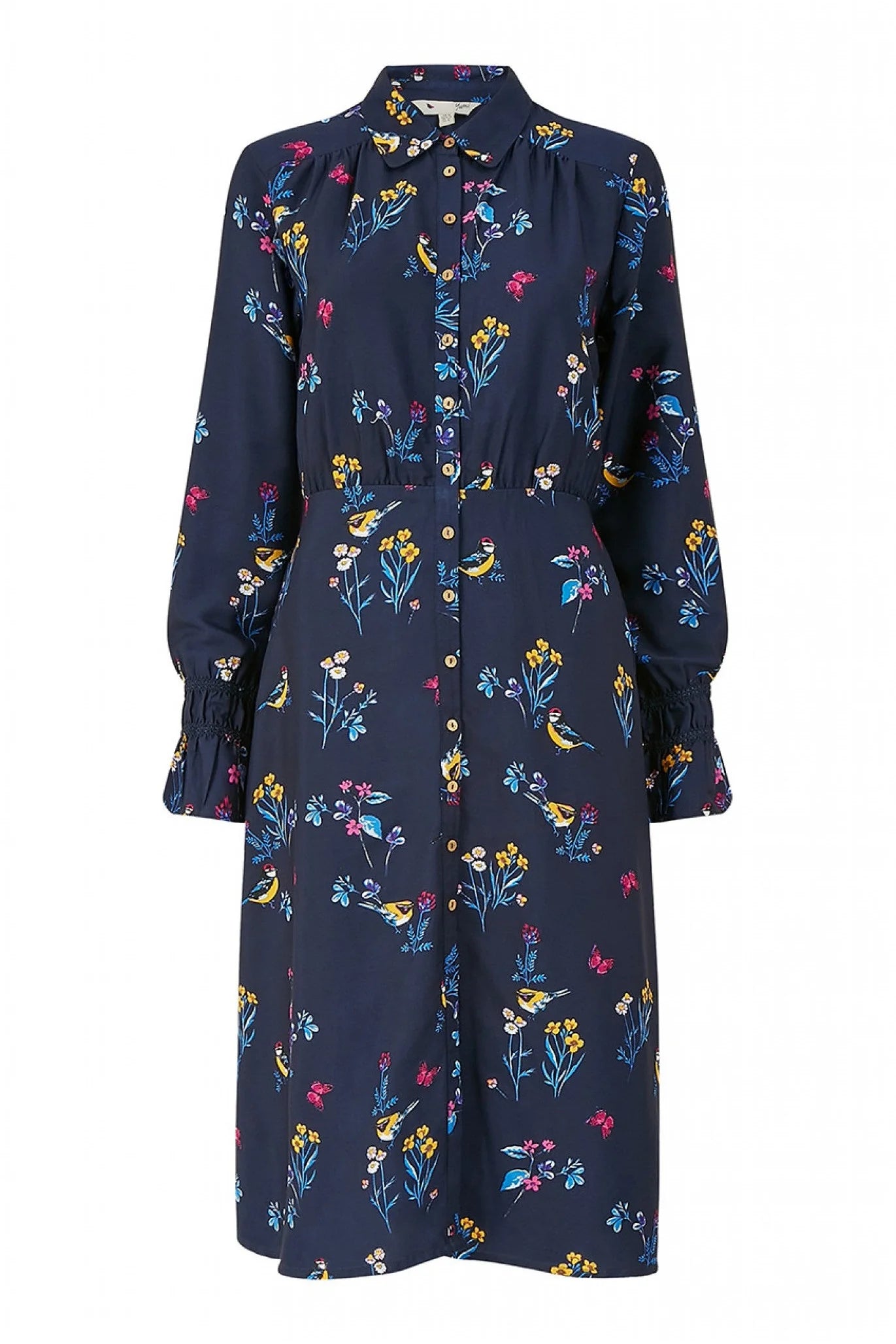 Yumi Navy Bird Print Shirt Dress