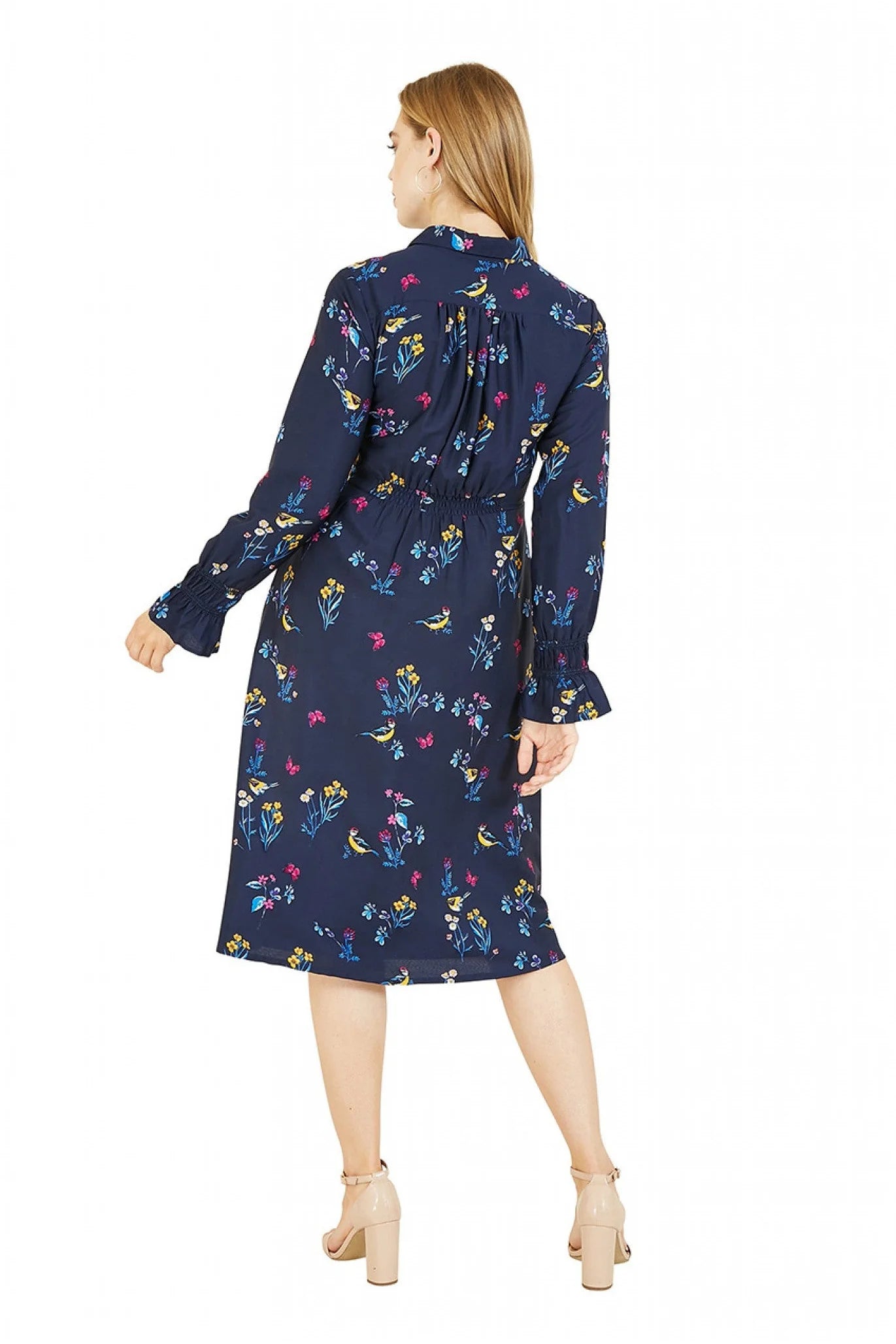 Yumi Navy Bird Print Shirt Dress