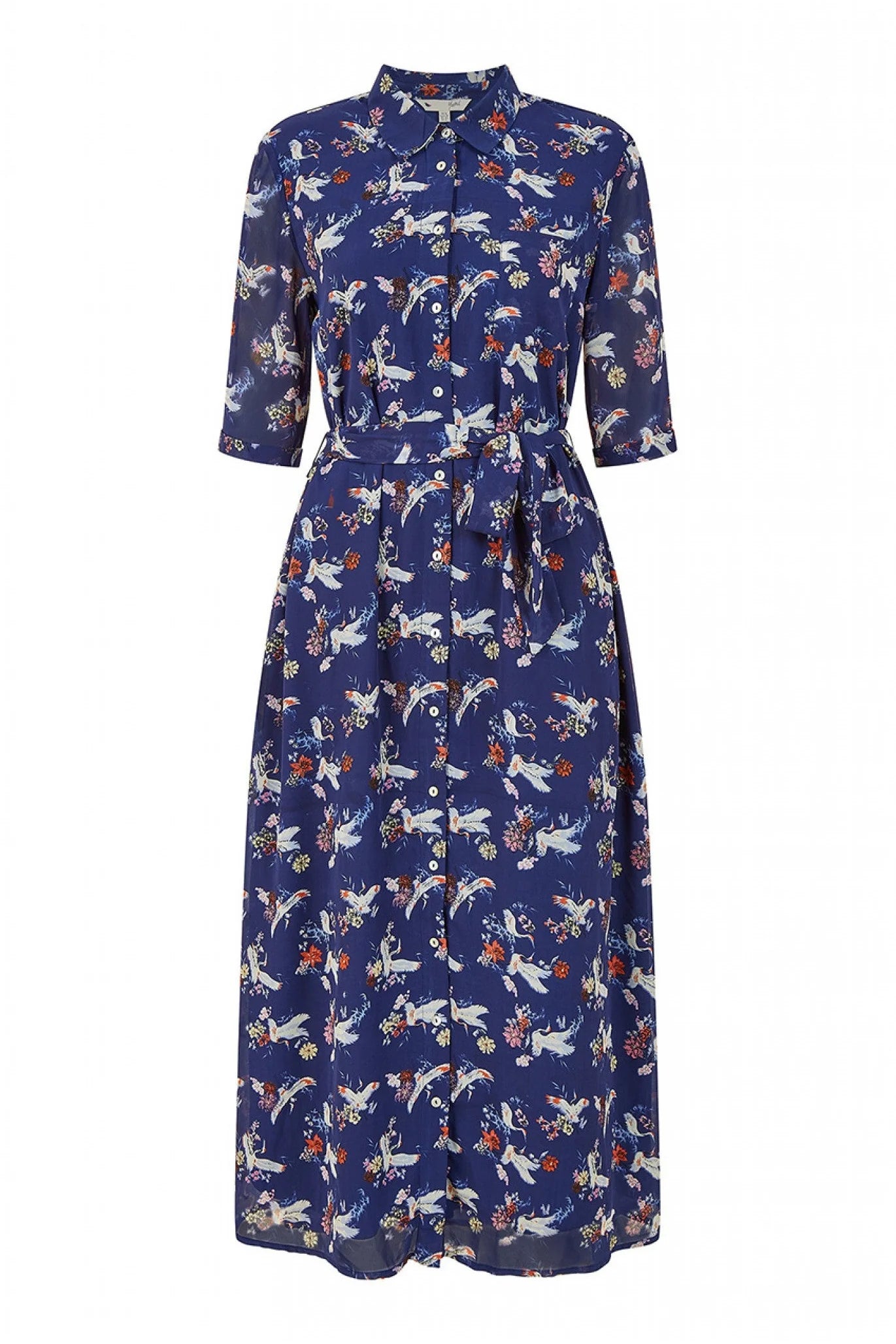 Yumi Navy Crane Print Midi Shirt Dress - Buy now!