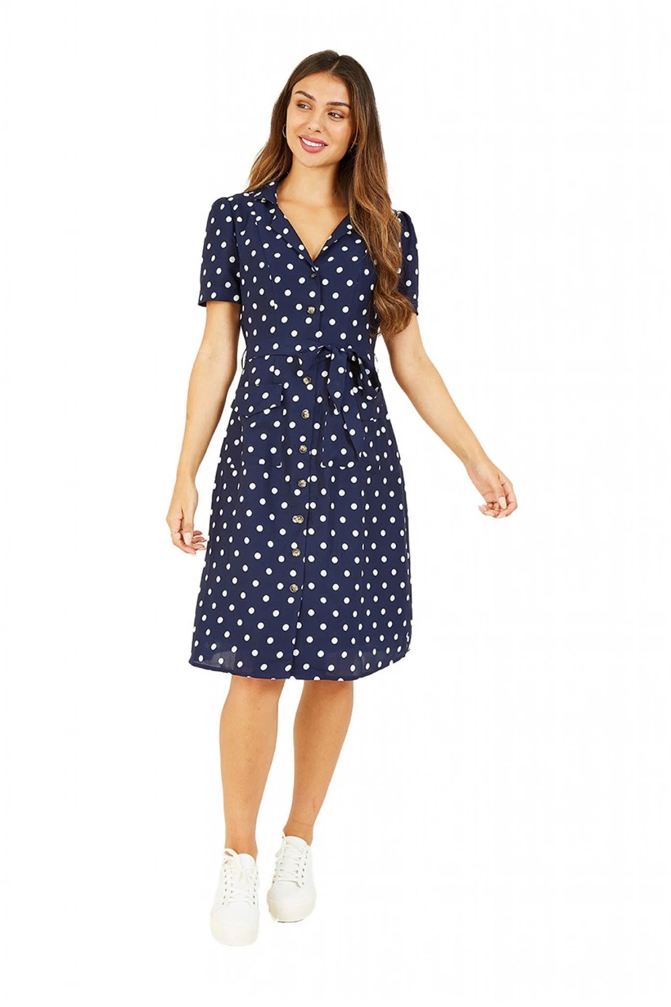 Yumi Retro Shirt Dress with Navy Spot Print