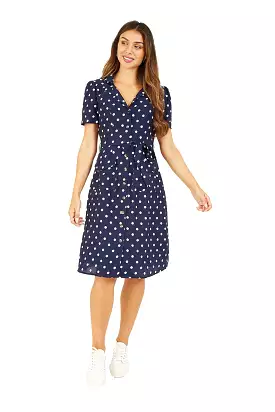 Yumi Retro Shirt Dress with Navy Spot Print