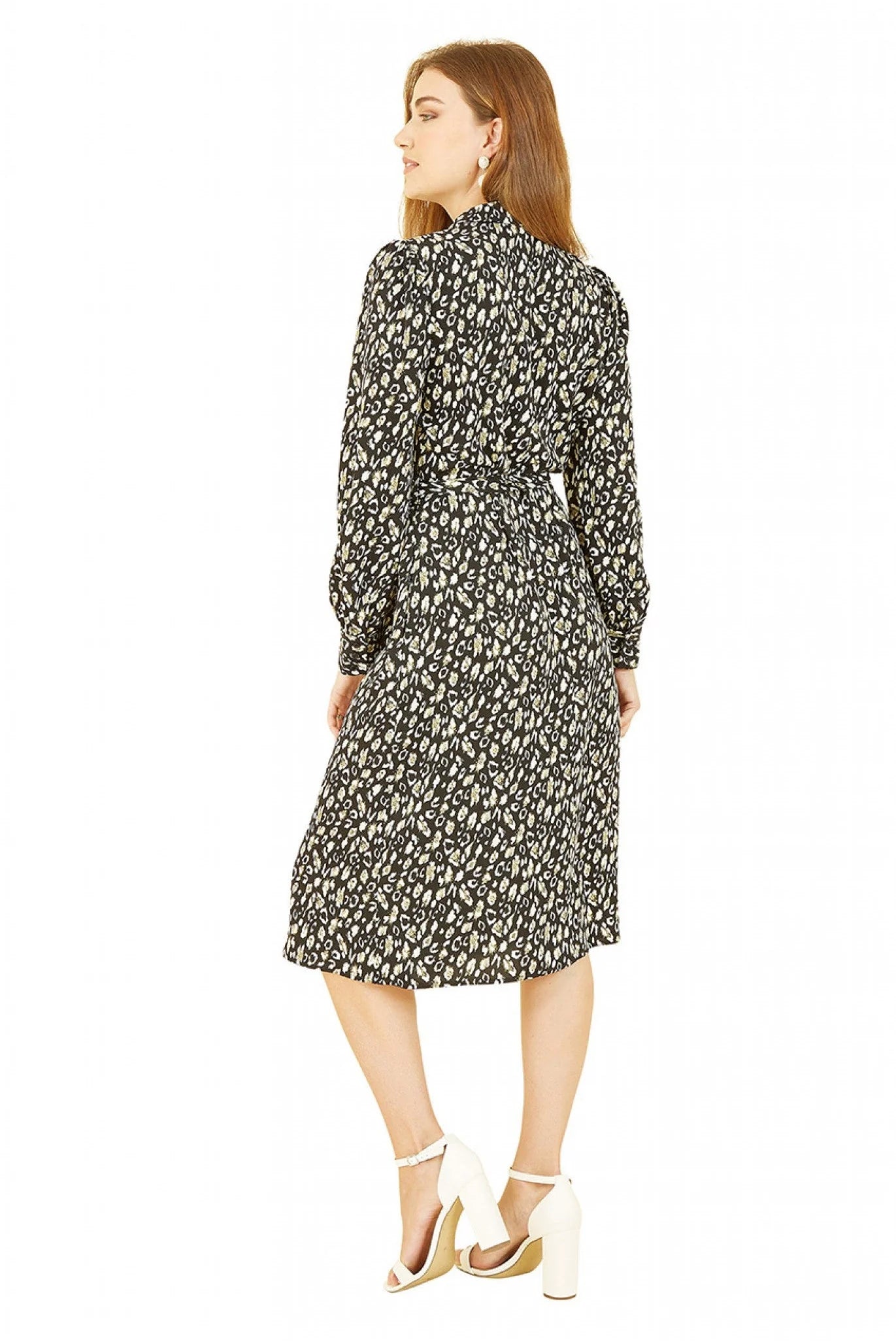 Yumi shirt dress with black leopard print.